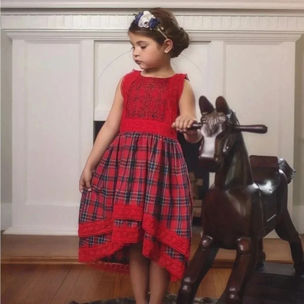Trish‎ Scully Christmas plaid high low dress NWT Size 6-12 months